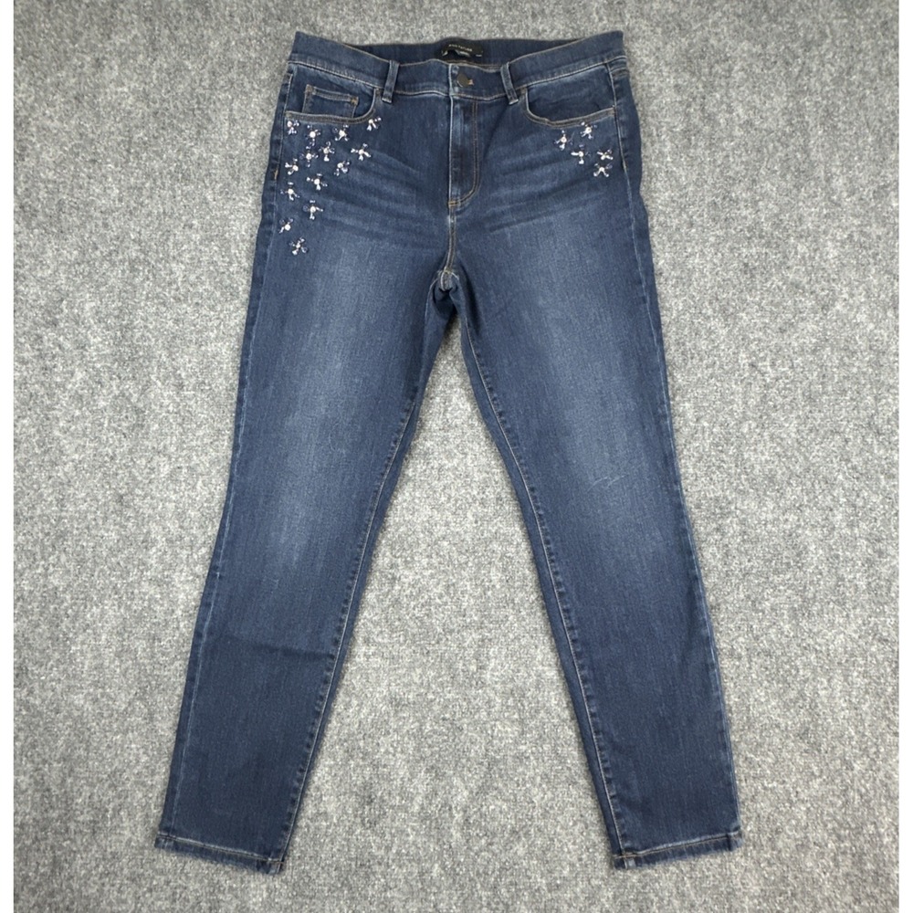 Ann Taylor Jeans Women's Size 14 Medium Wash Skinny Modern Fit Bling Jewels